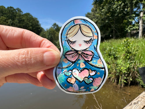 Sticker | 32I | Russian Nesting Doll | Waterproof Vinyl Sticker | White | Clear | Permanent | Removable | Window Cling | Glitter | Holographic
