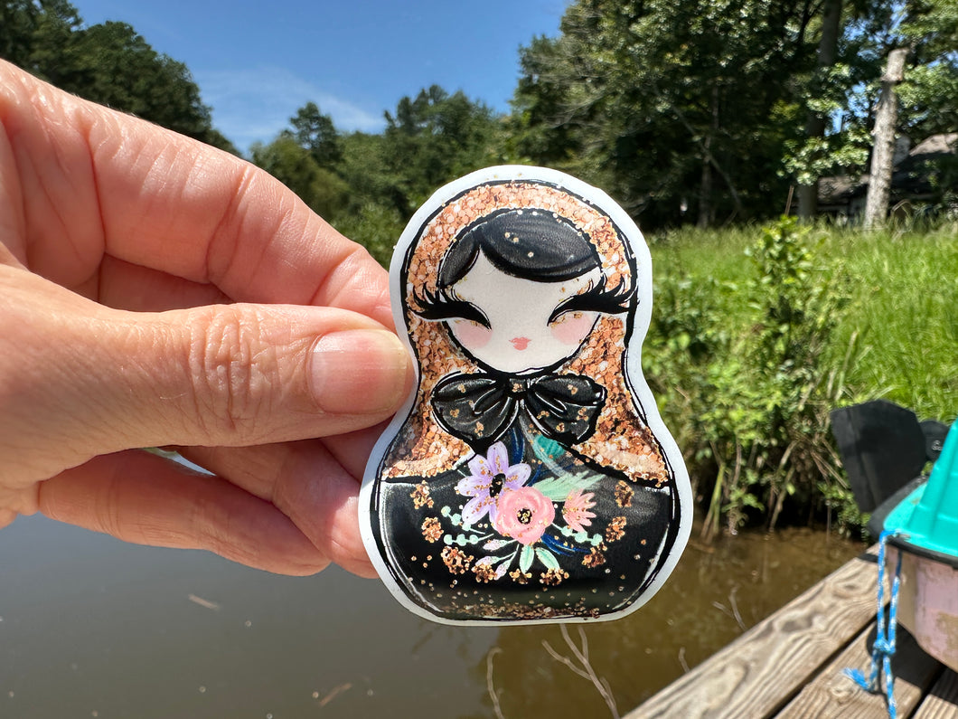 Sticker | 32J | Russian Nesting Doll | Waterproof Vinyl Sticker | White | Clear | Permanent | Removable | Window Cling | Glitter | Holographic