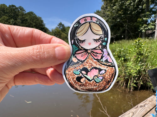 Sticker | 32K | Russian Nesting Doll | Waterproof Vinyl Sticker | White | Clear | Permanent | Removable | Window Cling | Glitter | Holographic