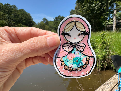 Sticker | 32O | Russian Nesting Doll | Waterproof Vinyl Sticker | White | Clear | Permanent | Removable | Window Cling | Glitter | Holographic