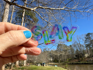 Sticker | 75F | SLAY | Waterproof Vinyl Sticker | White | Clear | Permanent | Removable | Window Cling | Glitter | Holographic