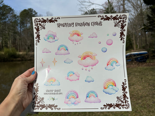 Sticker Sheet Rainbow Clouds 12 x 12 inch Sheet with Various Size Stickers