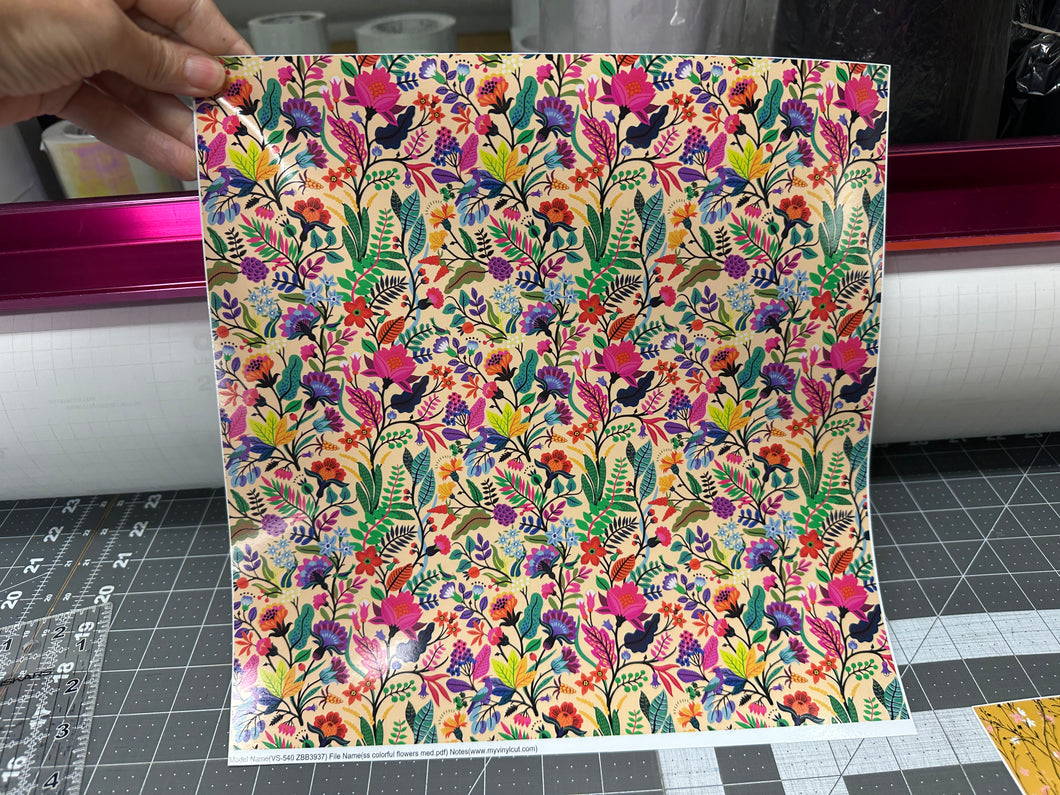Printed Vinyl HTV & Waterslide Colorful Flowers Patterns 12 x 12 inch sheet