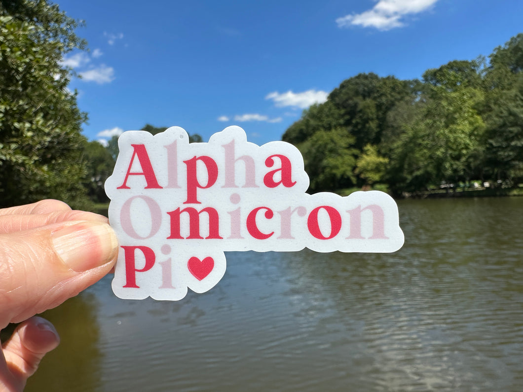 Sticker | Alpha Omicron Pi | AOP M | Pinks | Waterproof Vinyl Sticker | Permanent