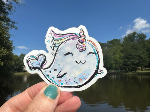 Sticker | 44E | Narwhal | Waterproof Vinyl Sticker | White | Clear | Permanent | Removable | Window Cling | Glitter | Holographic