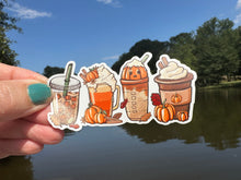 Load image into Gallery viewer, Sticker | 53C | Fall Coffee Drinks | Waterproof Vinyl Sticker | White | Clear | Permanent | Removable | Window Cling | Glitter | Holographic