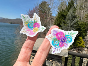 Sticker | 12P | Colorful Fairy Flowers | Waterproof Vinyl Sticker | White | Clear | Permanent | Removable | Window Cling | Glitter | Holographic