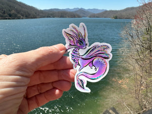 Sticker | 12M | Colorful Fairy Dragon | Waterproof Vinyl Sticker | White | Clear | Permanent | Removable | Window Cling | Glitter | Holographic