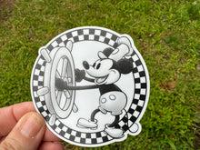 Load image into Gallery viewer, Sticker |  | Steamboat Willie | Waterproof Vinyl Sticker | White | Clear | Permanent | Removable | Window Cling | Glitter | Holographic