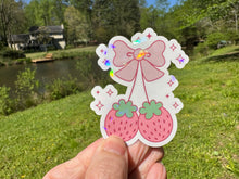 Load image into Gallery viewer, Sticker | Coquette Strawberry Cherries | Waterproof Vinyl Sticker | Permanent