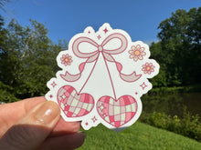 Load image into Gallery viewer, Sticker | F | Coquette Disco Ball Cherry Hearts | Waterproof Vinyl Sticker | White | Clear | Permanent | Removable | Window Cling | Glitter | Holographic