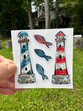 Load image into Gallery viewer, Sticker | 79C | Lighthouse Pair | Waterproof Vinyl Sticker | White | Clear | Permanent | Removable | Window Cling | Glitter | Holographic