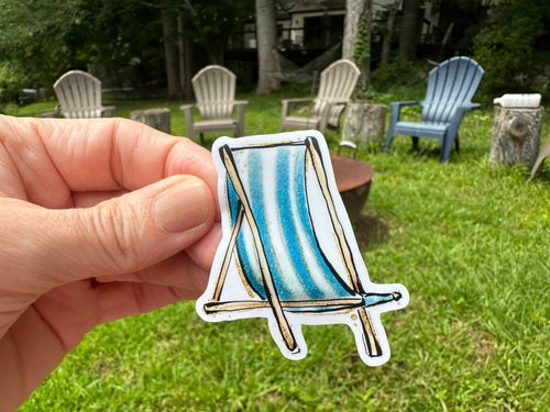 Sticker | 79E | Blue Beach Chair | Waterproof Vinyl Sticker | White | Clear | Permanent | Removable | Window Cling | Glitter | Holographic