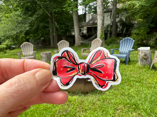 Sticker | 79F | Blue and Red Bows | Waterproof Vinyl Sticker | White | Clear | Permanent | Removable | Window Cling | Glitter | Holographic