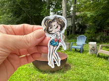 Load image into Gallery viewer, Sticker | 79J | Girl with Short Brown Hair | Waterproof Vinyl Sticker | White | Clear | Permanent | Removable | Window Cling | Glitter | Holographic