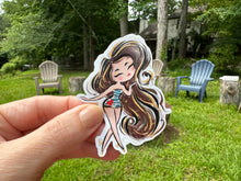 Load image into Gallery viewer, Sticker | 79I | Girl with Brown Hair | Waterproof Vinyl Sticker | White | Clear | Permanent | Removable | Window Cling | Glitter | Holographic