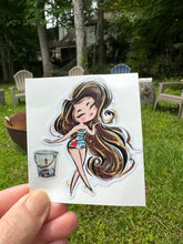 Load image into Gallery viewer, Sticker | 79I | Girl with Brown Hair | Waterproof Vinyl Sticker | White | Clear | Permanent | Removable | Window Cling | Glitter | Holographic