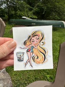 Sticker | 79O | Girl with Blonde Hair | Waterproof Vinyl Sticker | White | Clear | Permanent | Removable | Window Cling | Glitter | Holographic