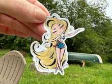 Load image into Gallery viewer, Sticker | 79K | Girl with Long Blonde Hair | Waterproof Vinyl Sticker | White | Clear | Permanent | Removable | Window Cling | Glitter | Holographic