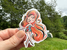 Load image into Gallery viewer, Sticker | 79P | Girl with Red Hair | Waterproof Vinyl Sticker | White | Clear | Permanent | Removable | Window Cling | Glitter | Holographic