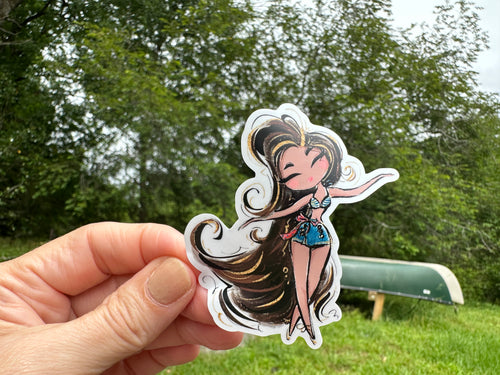 Sticker | 79N | Girl with Brown Skin | Waterproof Vinyl Sticker | White | Clear | Permanent | Removable | Window Cling | Glitter | Holographic