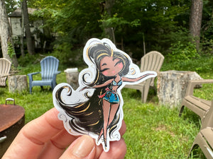 Sticker | 79M | Girl with Dark Skin | Waterproof Vinyl Sticker | White | Clear | Permanent | Removable | Window Cling | Glitter | Holographic