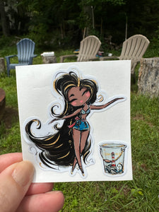 Sticker | 79M | Girl with Dark Skin | Waterproof Vinyl Sticker | White | Clear | Permanent | Removable | Window Cling | Glitter | Holographic