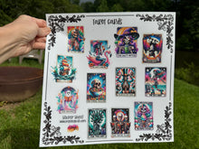 Load image into Gallery viewer, Sticker Sheet 12 x 12 inch Sheet Skeleton Tarot Cards 3 Inch Stickers