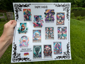 Sticker Sheet 12 x 12 inch Sheet Skeleton Tarot Cards 3 Inch Stickers