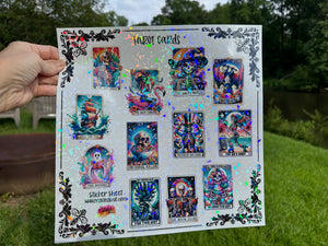 Sticker Sheet 12 x 12 inch Sheet Skeleton Tarot Cards 3 Inch Stickers