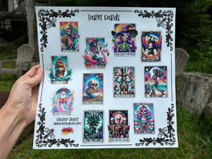 Sticker Sheet 12 x 12 inch Sheet Skeleton Tarot Cards 3 Inch Stickers