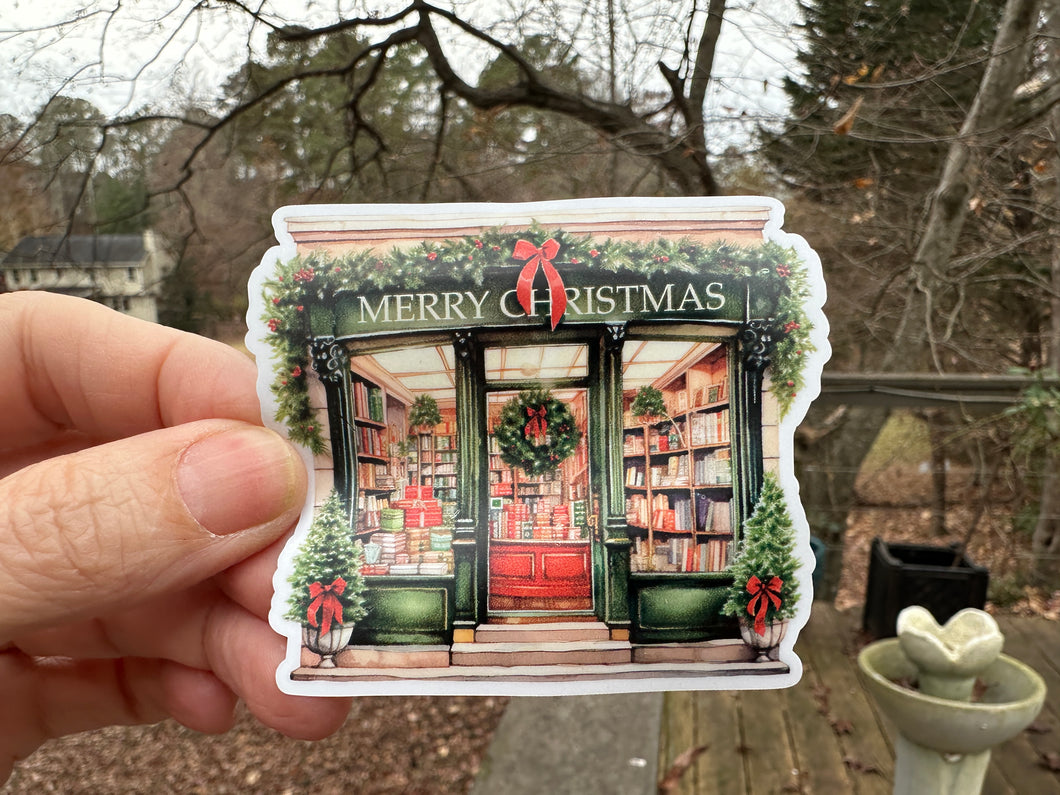 Sticker |  | Merry Christmas Bookstore | Waterproof Vinyl Sticker | White | Clear | Permanent | Removable | Window Cling | Glitter | Holographic