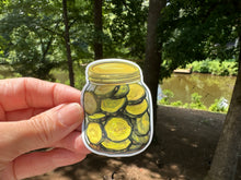 Load image into Gallery viewer, Sticker | BB | Jar of Sliced Pickles | Waterproof Vinyl Sticker | White | Clear | Permanent | Removable | Window Cling | Glitter | Holographic