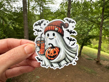 Load image into Gallery viewer, Sticker | Ghost with Coffee | Waterproof Vinyl Sticker | Permanent