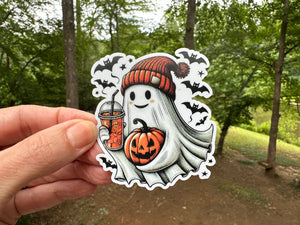 Sticker | Ghost with Coffee | Waterproof Vinyl Sticker | Permanent