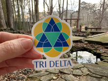 Load image into Gallery viewer, Sticker | DDD | Tri Delta Logo | Waterproof Vinyl Sticker | White | Clear | Permanent | Removable | Window Cling | Glitter | Holographic