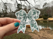 Load image into Gallery viewer, Sticker | KD_E | Kappa Delta Toile Bow | Waterproof Vinyl Sticker | White | Clear | Permanent | Removable | Window Cling | Glitter | Holographic