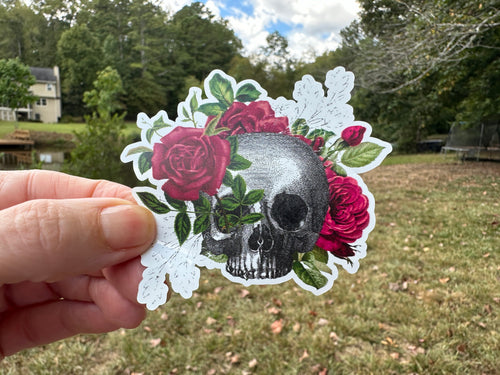 Sticker | 55H | Skull with Flowers | Waterproof Vinyl Sticker | White | Clear | Permanent | Removable | Window Cling | Glitter | Holographic (Copy)