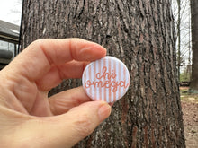 Load image into Gallery viewer, Chi Omega Chi O XO Watercolor Stripes Pin Back Button
