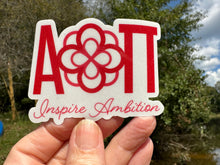 Load image into Gallery viewer, Sticker | Alpha Omicron Pi | AOP K | Inspire Ambition | Waterproof Vinyl Sticker | Permanent