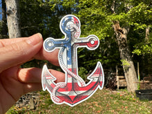 Load image into Gallery viewer, Sticker | 17i | Patriotic Anchor | Waterproof Vinyl Sticker | White | Clear | Permanent | Removable | Window Cling | Glitter | Holographic