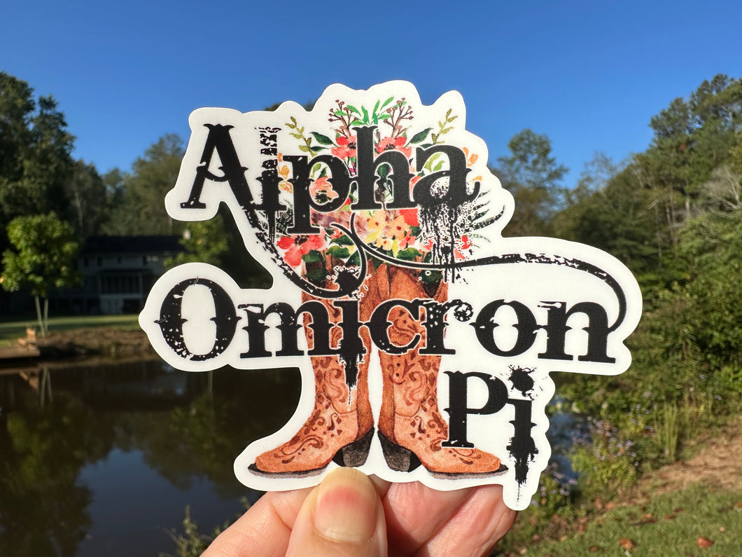 Sticker | Alpha Omicron Pi | AOP E | Cowboy Boots | Waterproof Vinyl Sticker | Permanent