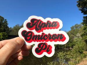 Sticker | Alpha Omicron Pi | AOP B | Retro Text | Waterproof Vinyl Sticker | Permanent