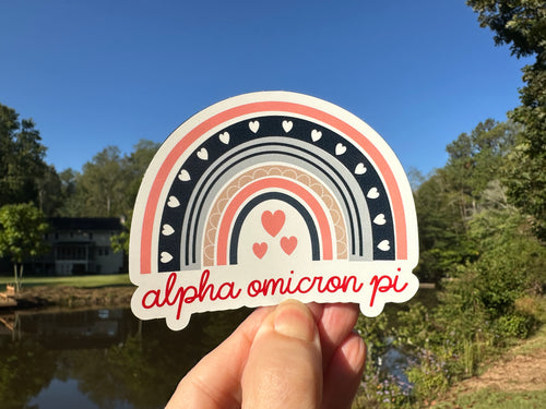 Sticker | Alpha Omicron Pi | AOP A | Boho Rainbow | Waterproof Vinyl Sticker | Permanent