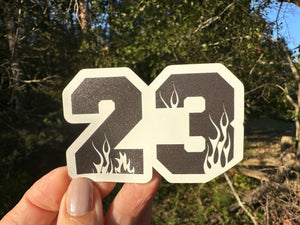 Sticker | Sports Number in Flames | Waterproof Vinyl Sticker | Permanent