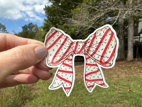 Sticker |  | Snack Cake Bow | Waterproof Vinyl Sticker | White | Clear | Permanent | Removable | Window Cling | Glitter | Holographic