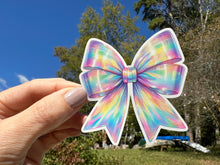 Load image into Gallery viewer, Sticker |  | Holographic Bow | Waterproof Vinyl Sticker | White | Clear | Permanent | Removable | Window Cling | Glitter | Holographic