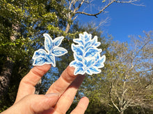 Load image into Gallery viewer, Sticker Set |  | Blue Toile Chinoiserie Plant Leaves | Waterproof Vinyl Sticker | White | Clear | Permanent | Removable | Window Cling | Glitter | Holographic