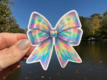 Load image into Gallery viewer, Sticker |  | Holographic Bow | Waterproof Vinyl Sticker | White | Clear | Permanent | Removable | Window Cling | Glitter | Holographic