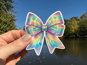 Sticker |  | Holographic Bow | Waterproof Vinyl Sticker | White | Clear | Permanent | Removable | Window Cling | Glitter | Holographic